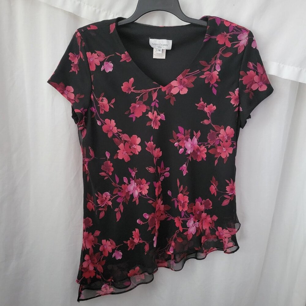 Miss Dorby Blouse Y2K Retro Chiffon Romantic Floral 16 asymmetrical hem elegant